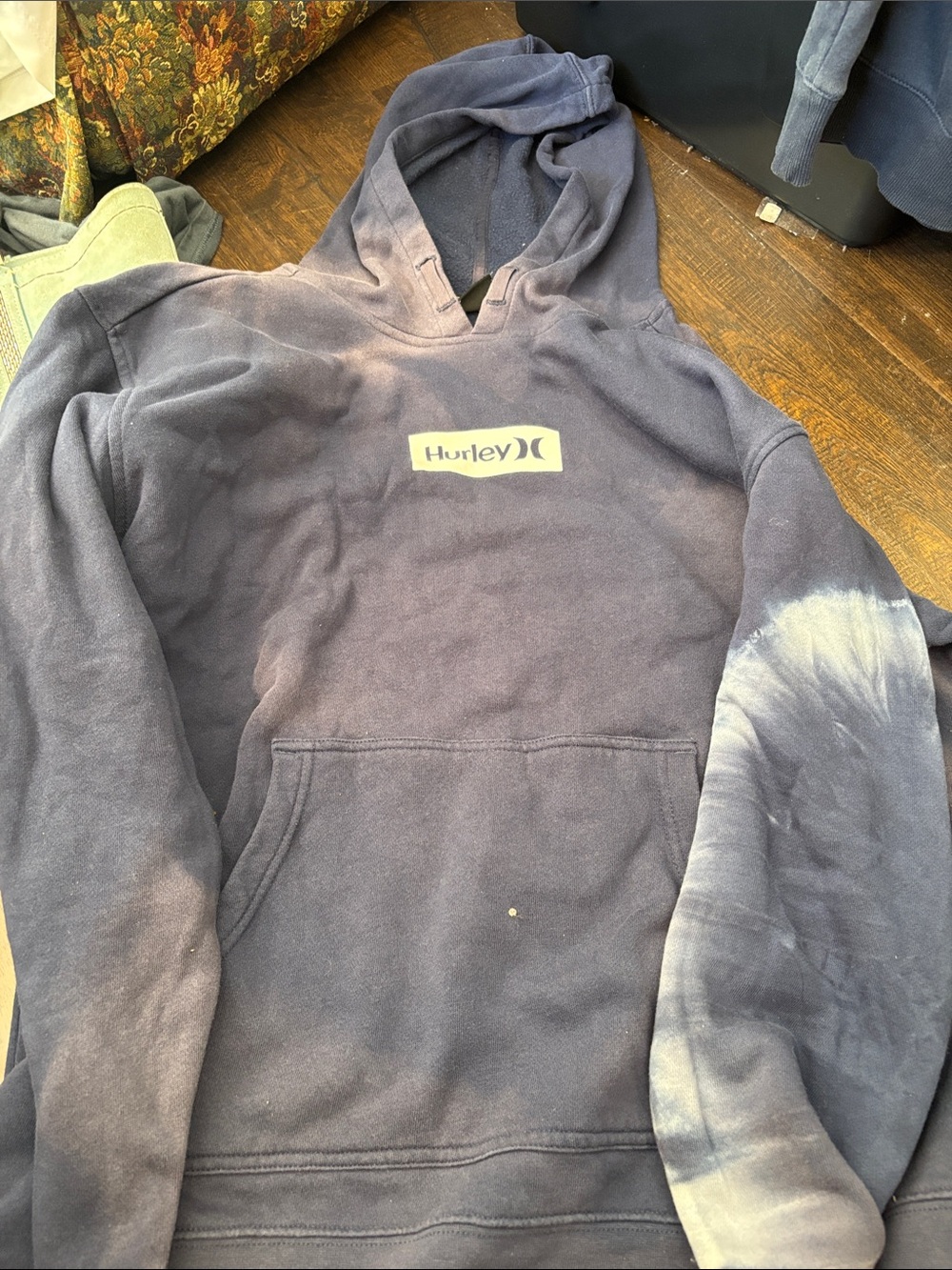 Hurley Navy Blue Tie-Dye Sleeve Hooded Sweatshirt